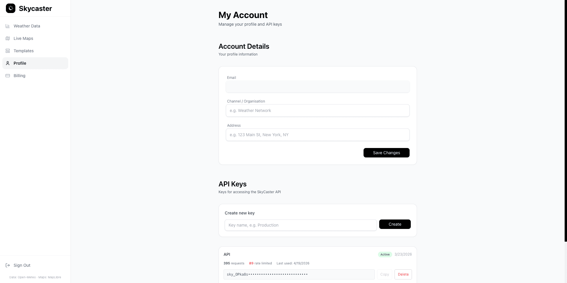 Skycaster API Key Management